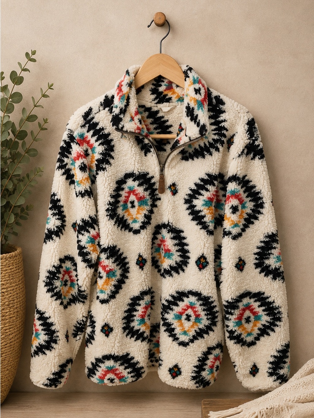 Girlie Girl Originals C.C. Sherpa Quarter Zip Pullover Aztec Fleece Large